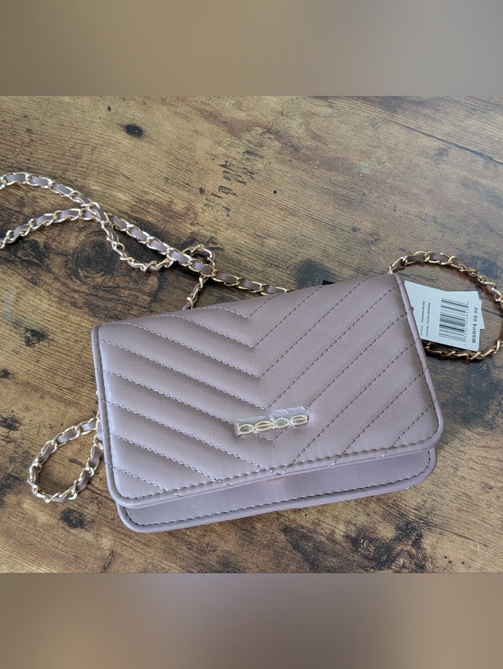 NWT bebe Quilted Crossbody Bag in Mauve